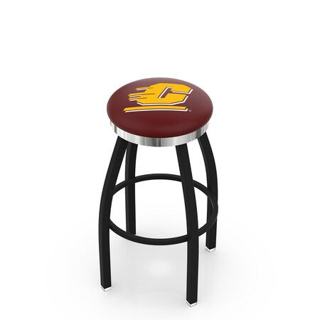 30 Blk Wrinkle Central Michigan Swivel Bar Stool,Chrome Ring